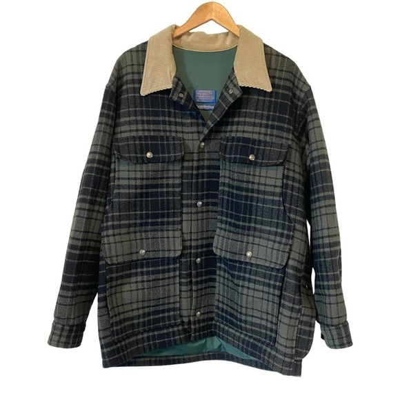 Pendleton Wool Mackinaw Cruiser Jacket Green Plaid Coat Outdoors Man Mens Medium